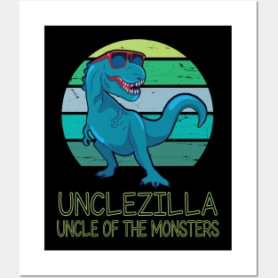 Unclezilla Uncle Of The Monsters Happy Father Day Dinosaur T-rex Saurus Lover Uncle Vintage Retro Posters and Art